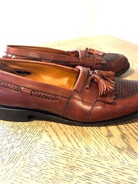 Allen Edmonds Cody Tassel Woven Leather Brown Loafers Men's Size 9 D USA Made
